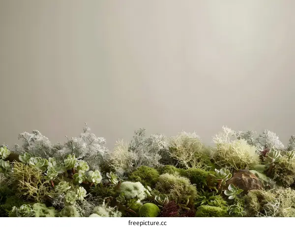 Green Moss and Plants on a Grey Background