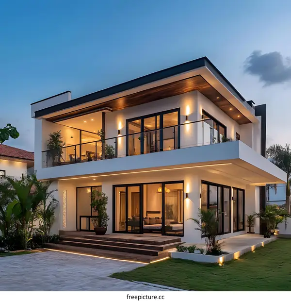 Modern Luxury Home With Balconies And Patio