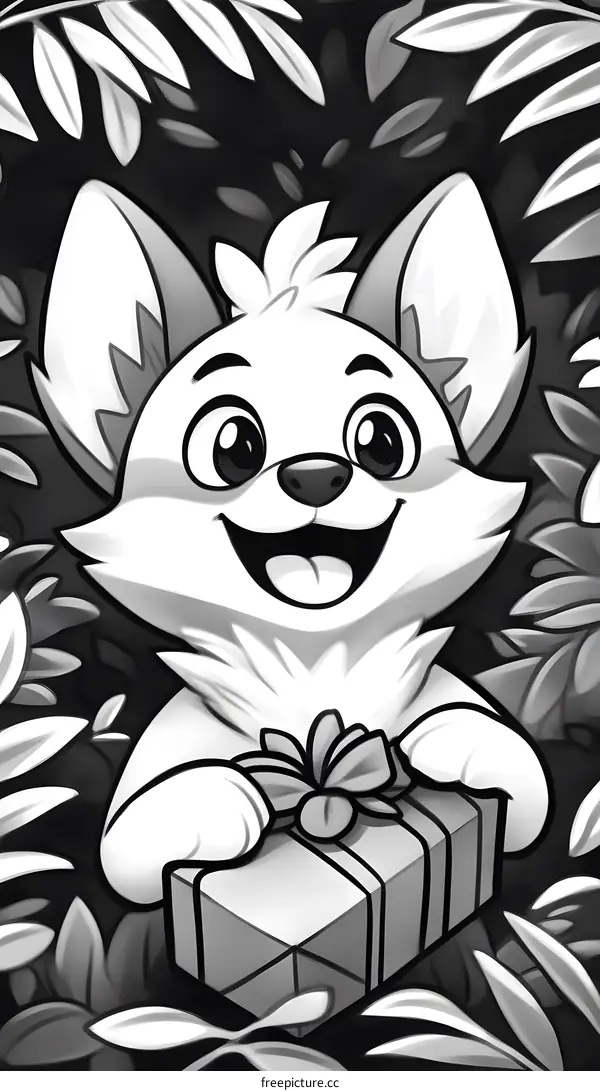 Cute Cartoon Animal Holding a Gift in the Forest