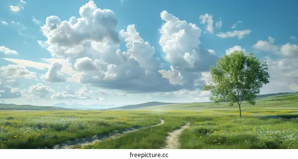 Beautiful Countryside Meadow Under a Cloudy Sky