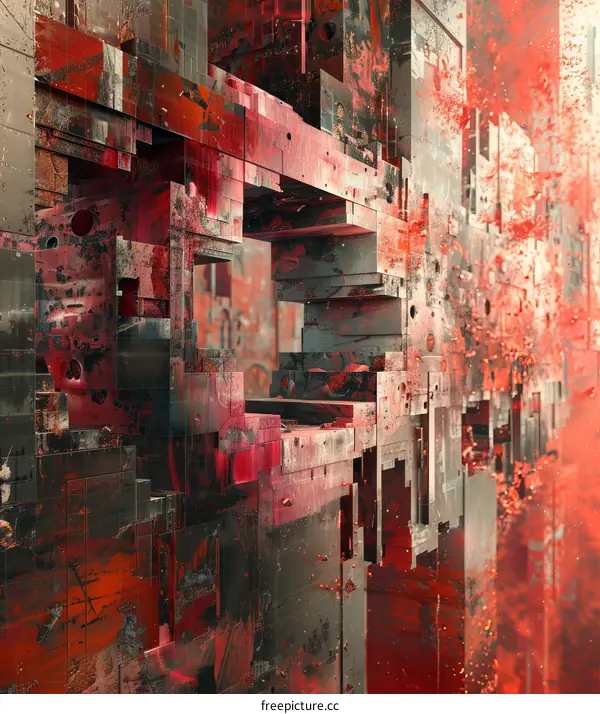 Abstract Geometric Structure: Red & Gray
