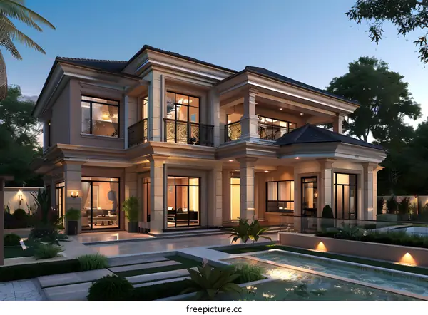 Luxury villa with palm trees