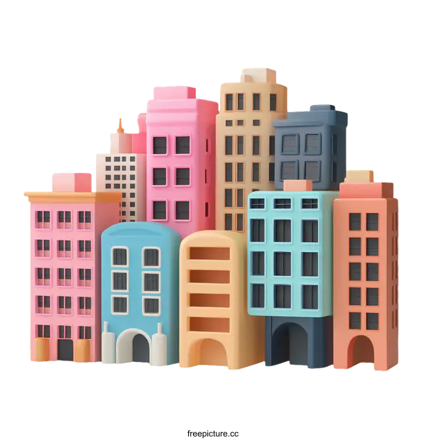 [Transparent Background PNG]Colorful Cityscape Illustration