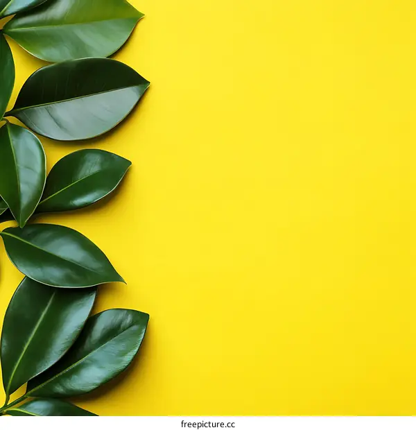 Green Leaves on Yellow Background