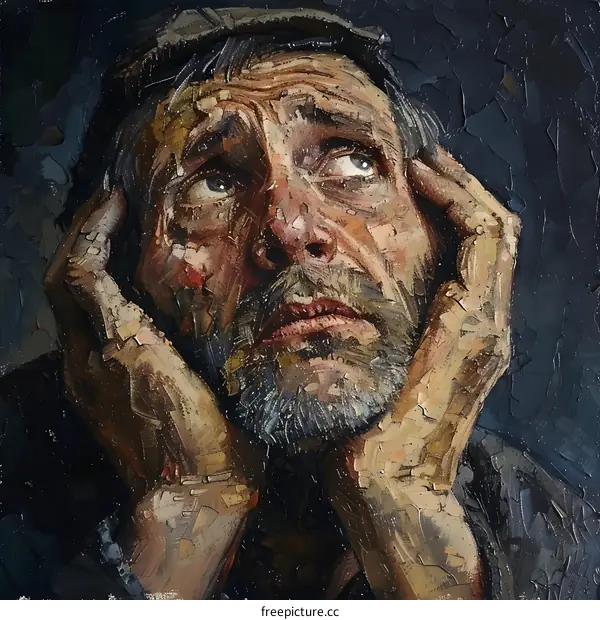 Portrait of an old man with hands on head