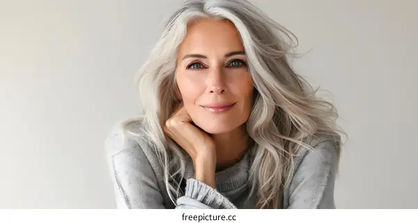 portrait of a beautiful mature woman with gray hair