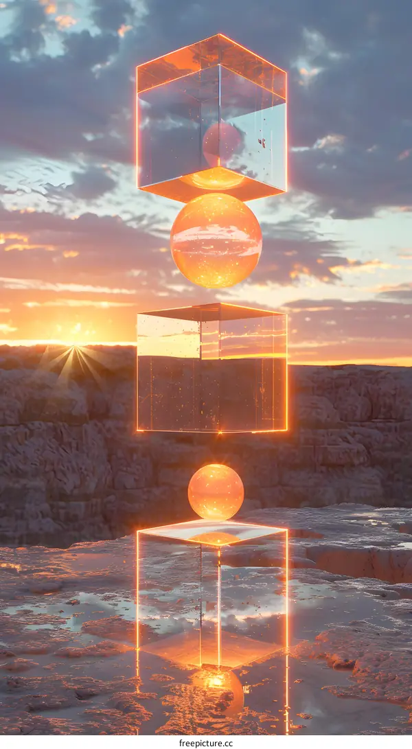 Crystal ball floating above a canyon at sunset