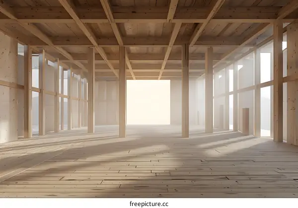 Wooden Beams and Concrete Walls in a Modern Building