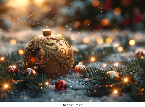 Christmas Ornament with Lights and Pine