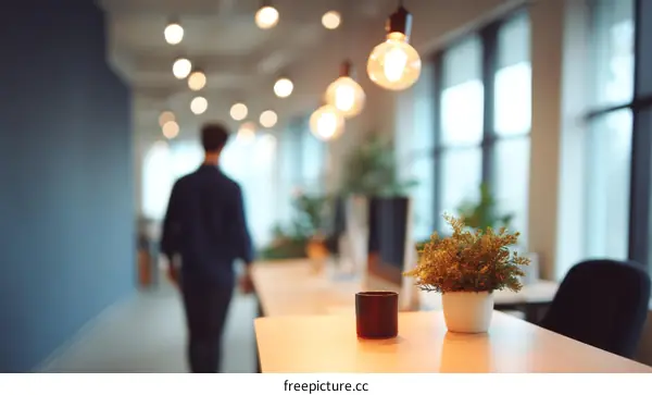 Modern Office Interior with Person Walking