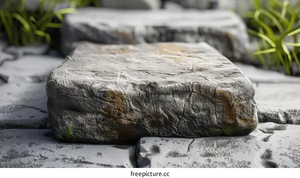 Ancient Stone Platform Surface with Vegetation