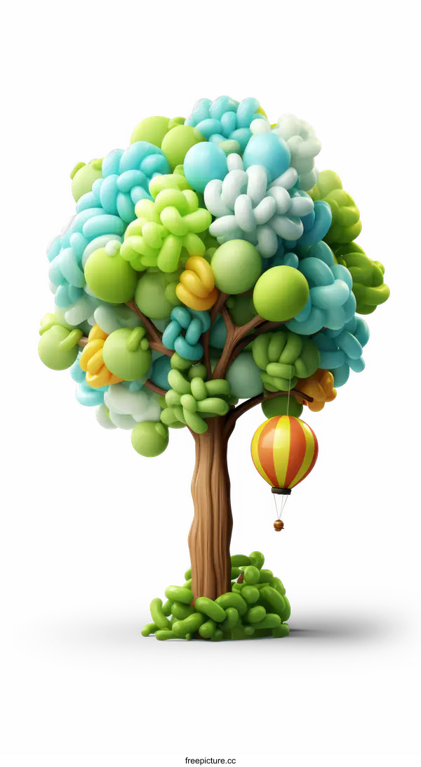 [Transparent Background PNG]Cartoon Balloon Tree With Hot Air Balloon