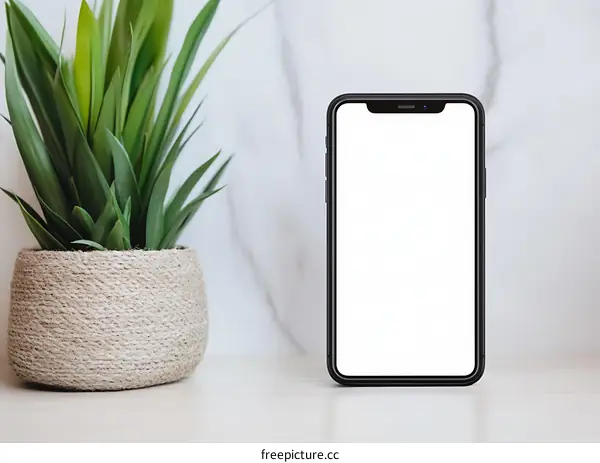 Black Smartphone with Blank Screen On Wooden Table
