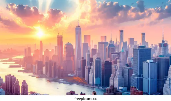 New York City skyline at sunset