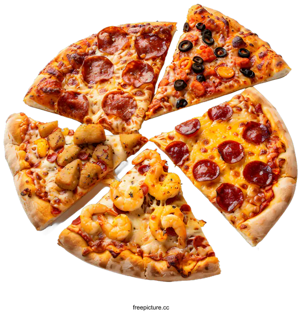 [Transparent Background PNG]Variety of Pizza Slices on White Background