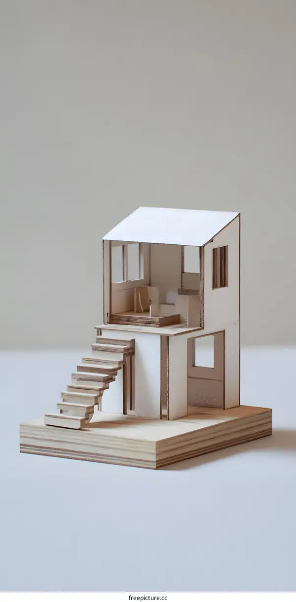 Wooden Model of a Two Story House with Stairs