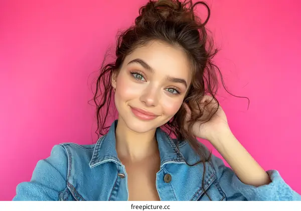 Close Up Portrait of a Young Woman in Jeans Jacket