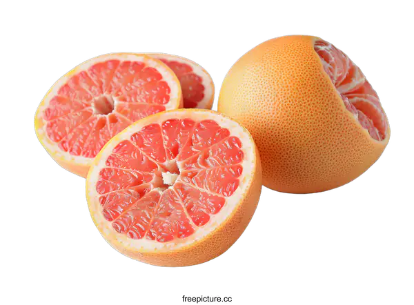 [Transparent Background PNG]Freshly Cut Grapefruit Slices on White Background