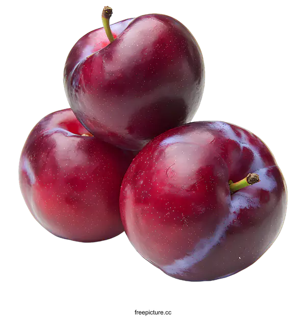 [Transparent Background PNG]Three Red Plums on White Background