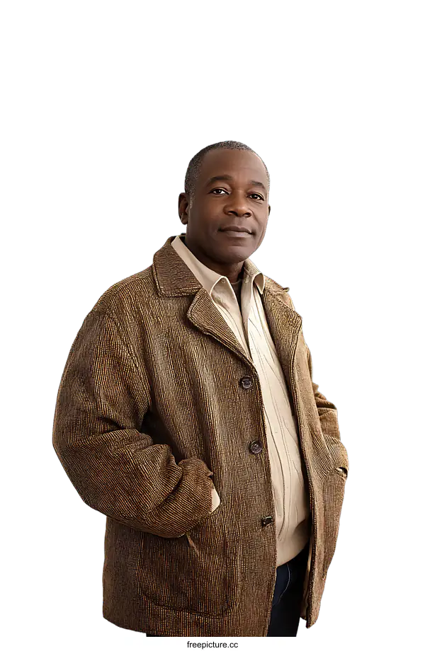 [Transparent Background PNG]Portrait of a Black Man in a Brown Jacket