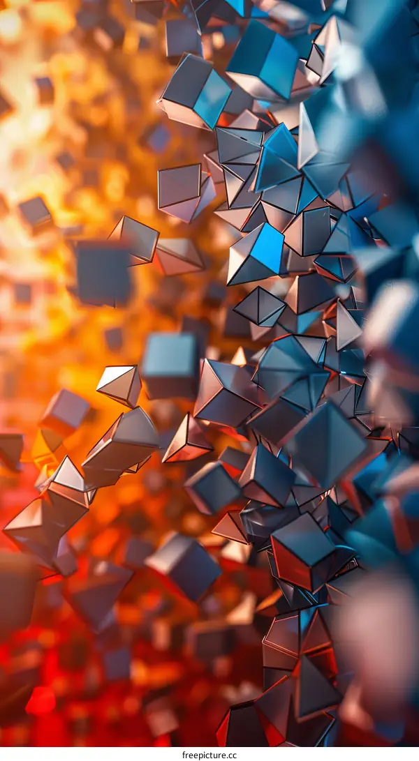 Blue and Orange 3D Geometric Shapes with a Blazing Orange Background