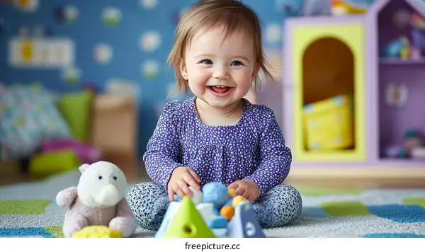Happy Baby Girl Playing with Toys