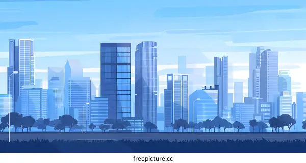 Blue Skyscraper Cityscape Illustration