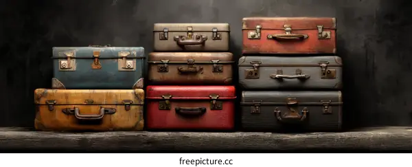 Vintage Suitcases Stacked in a Row