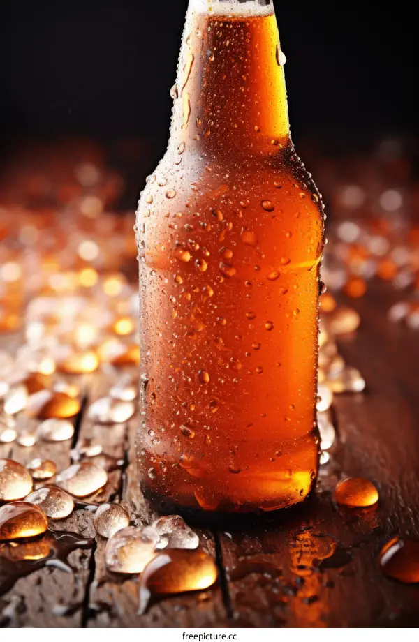 Refreshing amber beer on wooden table