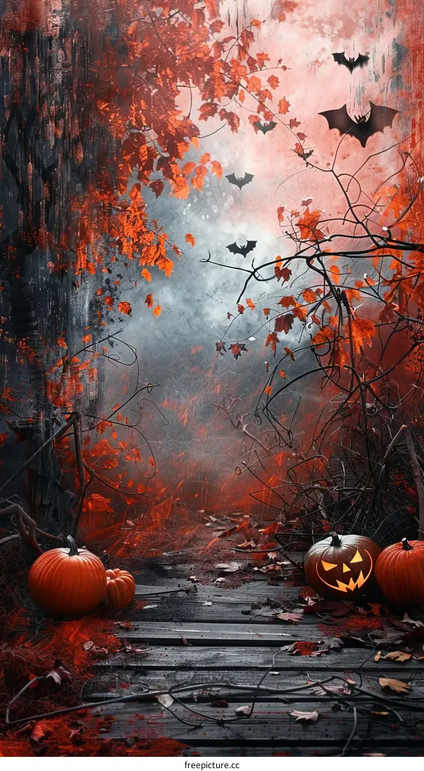 Halloween Pumpkin and Bats Background