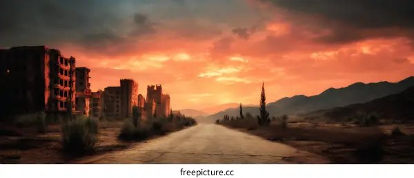 Abandoned City at Sunset Landscape