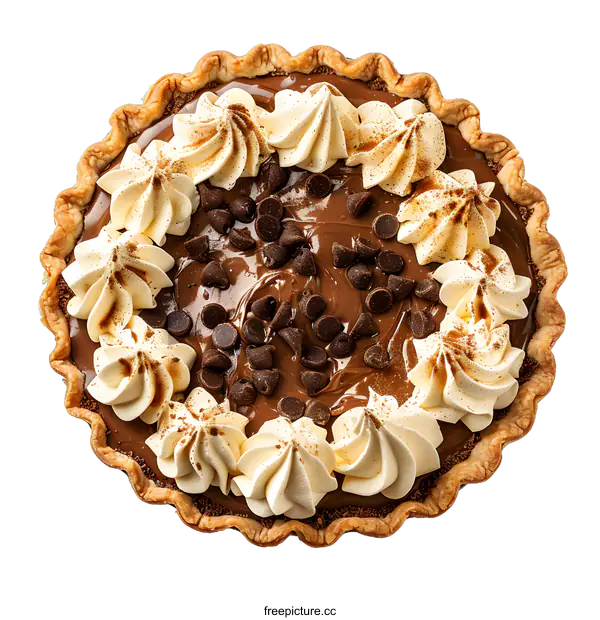 [Transparent Background PNG]Chocolate Pie with Whipped Cream and Chocolate Chips