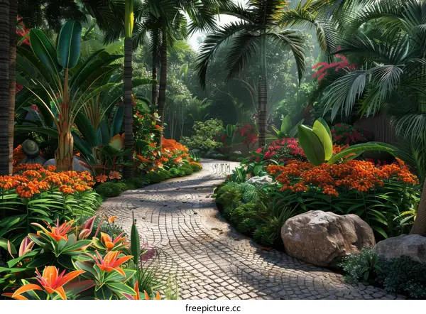 Stone Path Winding Through a Tropical Paradise