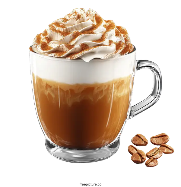 [Transparent Background PNG]Delicious Glass Coffee Cup with Whipped Cream