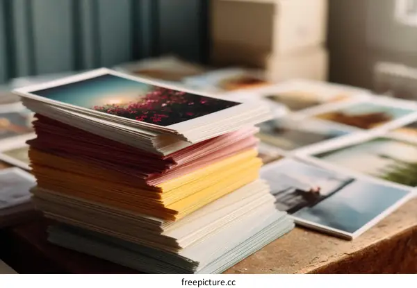 Stack of Colorful Printed Photos