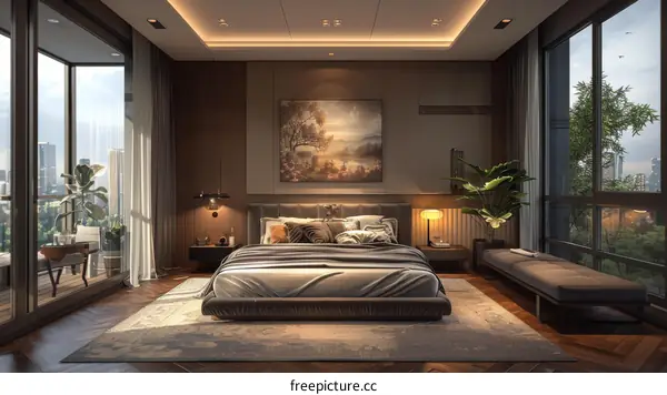 Modern bedroom interior design with a view