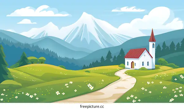 Beautiful Mountain Landscape with a Church