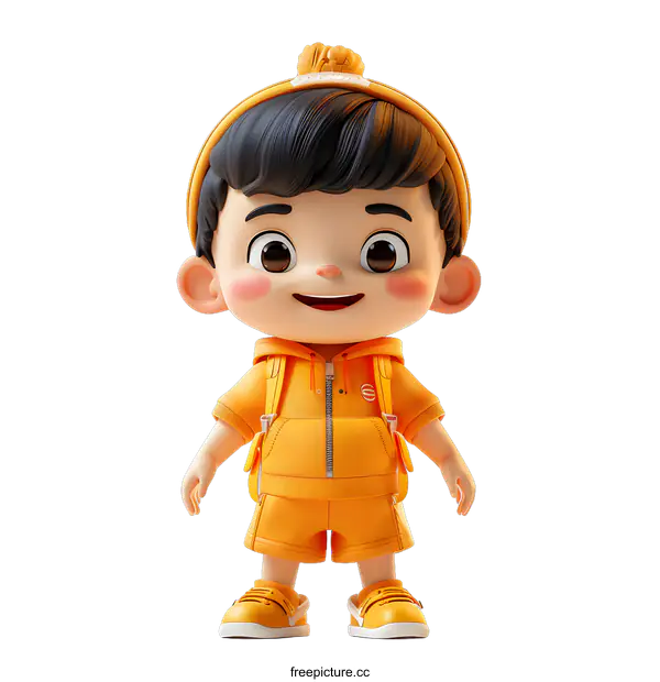 [Transparent Background PNG]Smiling Cartoon Boy Wearing Yellow Outfit
