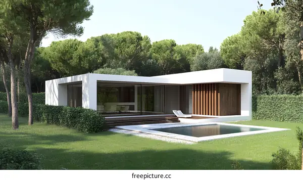 Modern Minimalist House with Pool and Trees