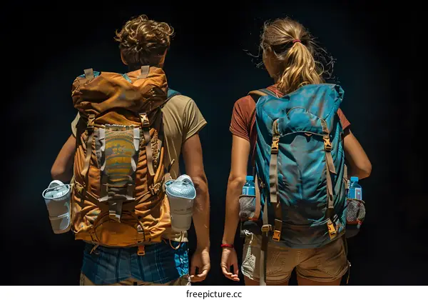 Two backpackers with their backpacks on