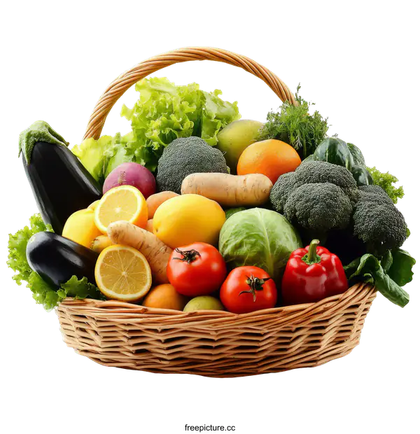 [Transparent Background PNG]Assorted Fruits and Vegetables in a Basket
