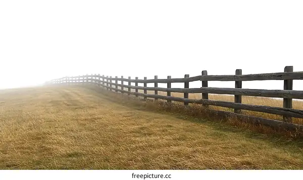 Misty Morning Field and Wooden Fence