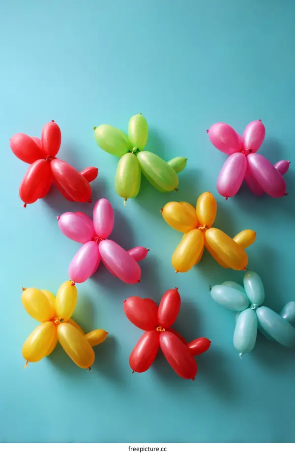 Colorful Balloon Dogs on a Light Teal Background