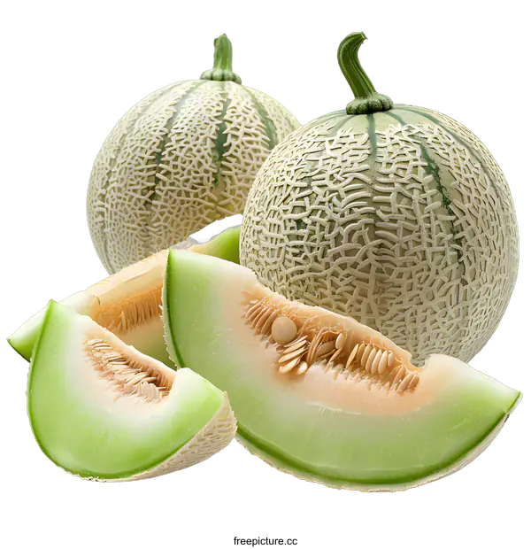 [Transparent Background PNG]Fresh green melons isolated on white