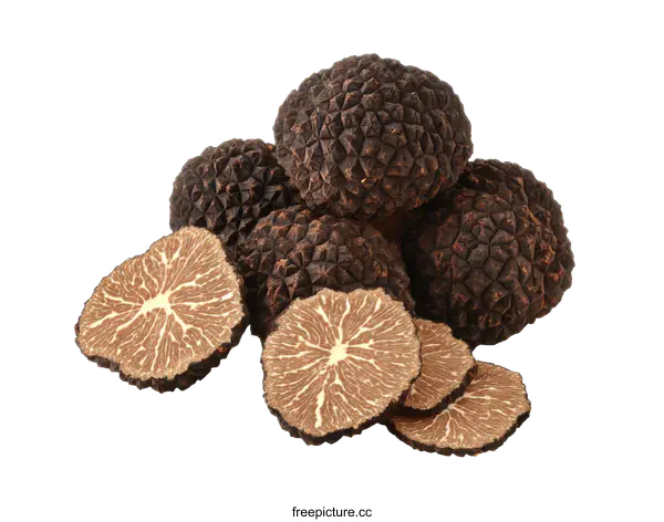 [Transparent Background PNG]Gourmet Black Truffles Slices and Whole