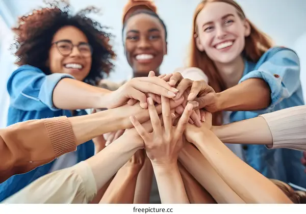 Diverse Group of People Stacking Hands Together