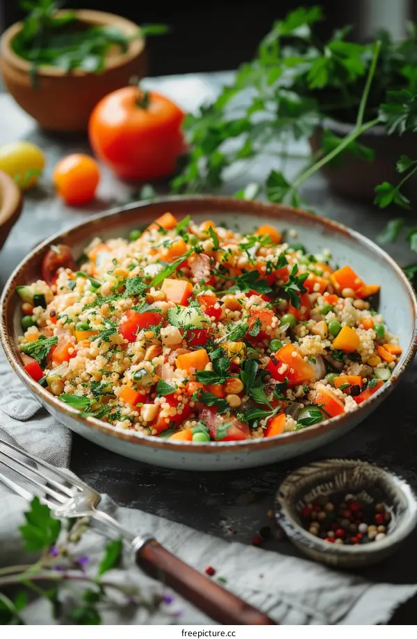 A delightful and wholesome salad with couscous, vegetables and herbs