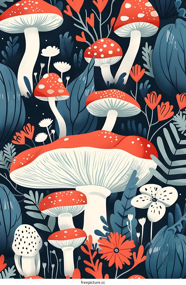 Colorful Mushroom Illustration With Flowers