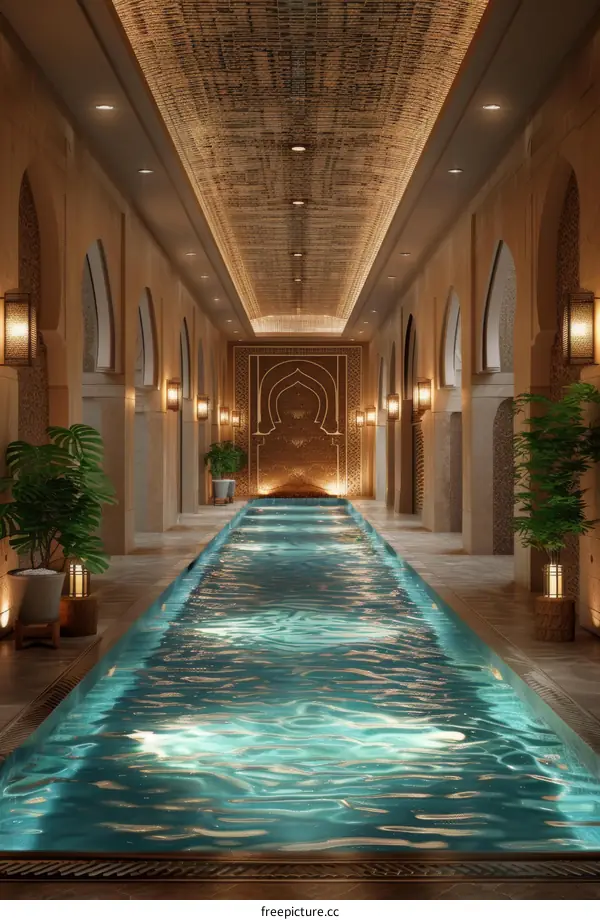 Elegant Moroccan Spa Pool Corridor Design