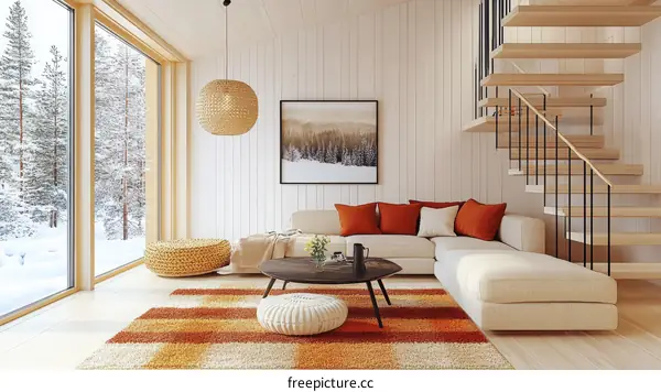 Cozy Winter Living Room Interior Design Illustration